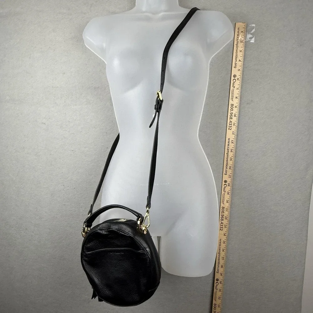 Vince Camuto Black Pebbled‎ Leather Round Crossbody Bag Gold Hardware Top Handle